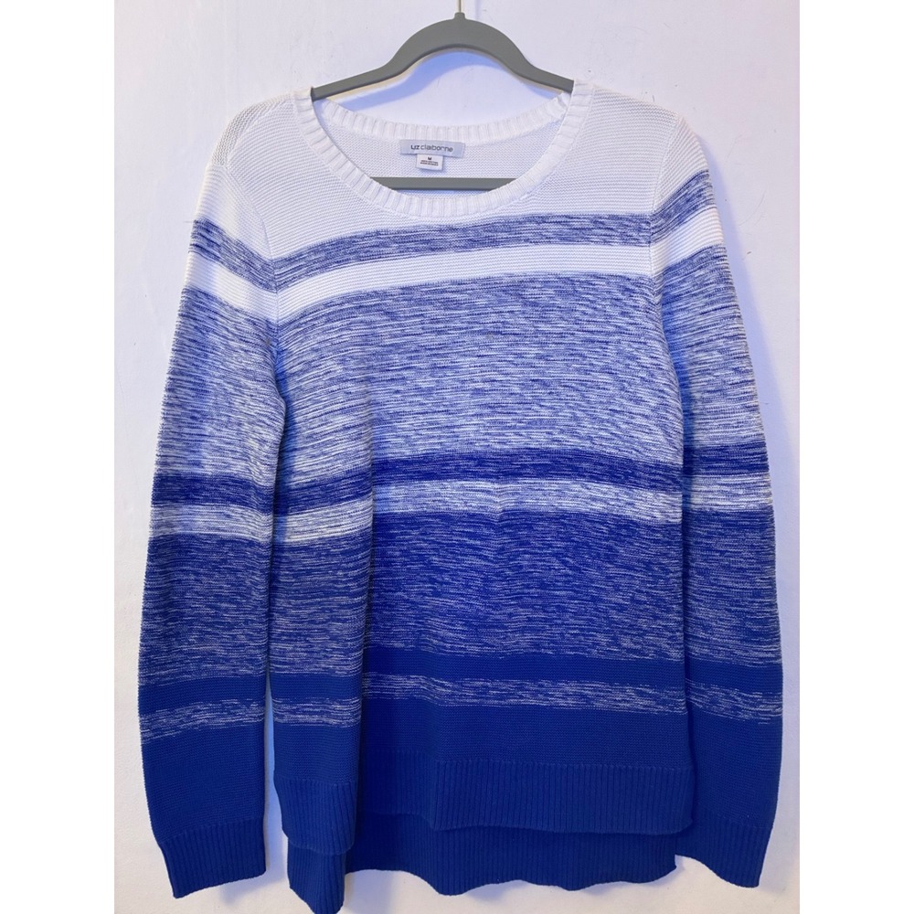 Liz Claiborne Blue White Striped Cotton Knit Sweater Crewneck Vintage Style Med
